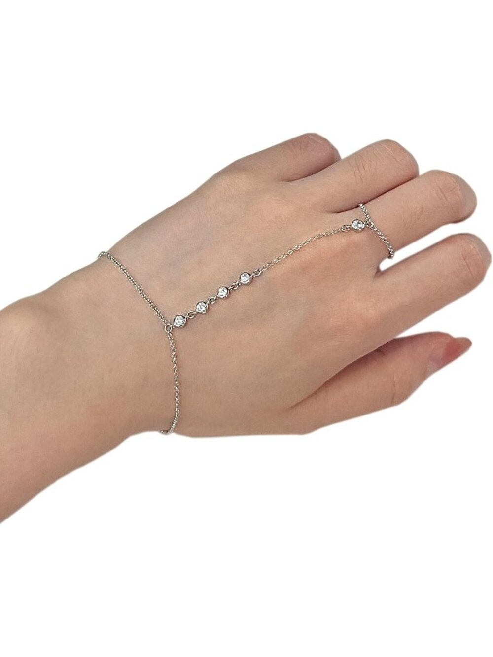 Sterling Silver 925 Finger Ring Bracelet Hand Chain for Women - Elegant Jewelry